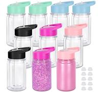 Maucircol 10 Oz Plastic Kids Snowglobe Tumbler with Pre-Drilled Hole and Plug, 10 Pack Double Wall Acrylic Snowglobe Cup for Glitter, Mixed Color