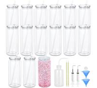Maucircol 15 Pack Acrylic Snow Globe Tumbler, 20 Oz Pre Drilled Double Wall Snow Globe Supplies Kit, Plastic Snowglobe Tumbler Diy Kit Including Cups And Diy Tools