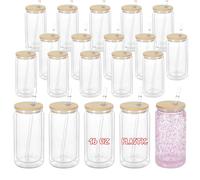 Maucircol 16 Oz Acrylic Snowglobe Tumbler, 20 Pack Pre-Drilled Double Wall Plastic Clear Cup for Glitter Snow Globe Diy, Double Wall Plastic Snowglobe Cup with Bamboo Lid