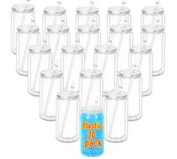 Maucircol 16 Oz Acrylic Snowglobe Tumbler, 20 Pack Pre-Drilled Double Wall Plastic Clear Cup for Glitter Snow Globe DIY, Double Wall Plastic Snowglobe Cup with Clear Lid