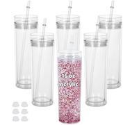 Maucircol 16 Oz Acrylic Snowglobe Tumbler, 6 Pack Pre-Drilled Double Wall Plastic Skinny Snowglobe Cup, Acrylic Skinny Tumbler for Glitter Snow Globe Diy