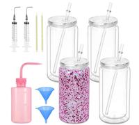 Maucircol 16 Oz Acrylic Snowglobe Tumbler Including Diy Kit, 4 Pack Pre-Drilled Double Wall Plastic Clear Cup for Glitter Snow Globe Diy, Double Wall Snowglobe Cup