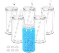 Maucircol 16 Oz Plastic Snowglobe Tumbler, 6 Pack Pre-Drilled Double Wall Plastic Clear Cup for Glitter Snow Globe Diy, Double Wall Snowglobe Cup with Clear Lid