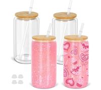 Maucircol 16 Oz Snow Globe Tumbler, 4 Pack Pre-Drilled Sublimation Glass Cup For Glitter Snow Globe Diy, Double Wall Sublimation Glass Tumbler