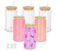 Maucircol 16 Oz Snow Globe Tumbler, 6 Pack Pre-Drilled Sublimation Glass Cup For Glitter Snow Globe Diy, Double Wall Sublimation Glass Tumbler
