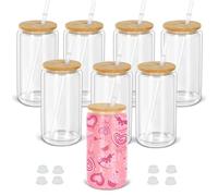 Maucircol 16 Oz Snow Globe Tumbler, 8 Pack Pre-Drilled Sublimation Glass Cup For Glitter Snow Globe Diy, Double Wall Sublimation Glass Tumbler