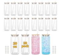 Maucircol 20 Oz Acrylic Snow Globe Tumbler, 20 Pack Pre-Drilled Double Wall Plastic Snowglobe Cup for Glitter Snow Globe Diy, with Bamboo Lid