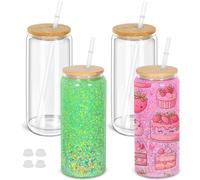 Maucircol 20 Oz Snow Globe Tumbler, 4 Pack Pre-Drilled Sublimation Glass Cup For Glitter Snow Globe Diy, Double Wall Sublimation Glass Tumbler