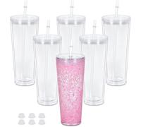 Maucircol 24 Oz Acrylic Snowglobe Tumbler, 6 Pack Pre-Drilled Double Wall Acrylic Clear Cup for Glitter Snow Globe DIY, Double Wall Snowglobe Cup