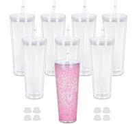 Maucircol 24 Oz Acrylic Snowglobe Tumbler, 8 Pack Pre-Drilled Double Wall Acrylic Clear Cup For Glitter Snow Globe Diy, Double Wall Snowglobe Cup