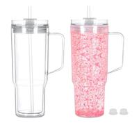 Maucircol 40 Oz Acrylic Snowglobe Tumbler with Handle, 2 Pack Pre-Drilled Double Wall Acrylic Clear Cup Tumbler for Glitter Snow Globe Diy