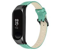 Maucoray Watch Band Compatible for Xiaomi Mi Band 3/4/5/6/7 Strap, Leather Bracelet Replacement Accessories Adjustable Wristband (for Mi Band 5/6, Mint Green)