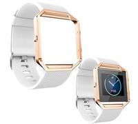 Maucoray Watch Band with Rose Gold Stainless Steel Frame for Fitbit Blaze Smartwatch, Silicone Bracelet Replacement Accessories Adjustable Wrist Strap Wristband for Women Men