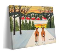 Maud Lewis Famous Wall Art Painting.Two Deer, Sunset ReproductionPoster Decorative Painting Print Picture Canvas Wall Art Bedroom Office Living Room Decoration12x18inch(30x45cm)