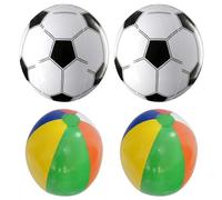 MAUDFEK 4 PCS Inflatable Ball Set, 2 Black-White Patterned and 2 Multicolor,Inflatable Beach Ball for Pool, Garden, or Party Decoration