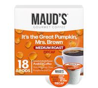 Maud's Pumpkin Spice Flavoured Coffee Pods 18K Decaffeinated Large Pumpkin Mrs. Brown 100% Arabica Medium Roasted Solar Powered Recyclable Capsules Compatible with Keurig K-Cup