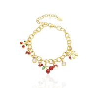 Mauexo Cherry Bracelet for Women Fruit Charms Adjustable Chain Anklets Gold Plated Stainless Steel Cubic Zirconia Cherry Jewelry Gift