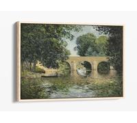 MAUFRA Maxime The Isle-Adam bridge or the Old bridge Oil on canvas Canvas Floater Frame Print Picture Art - Light Oak Frame 30 inch wide x 20 inch high