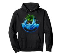 Maui Beach, HI Palm Tree Wave Design Pullover Hoodie