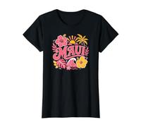 Maui Hawaii, Fun Tropical Hibiscus Sunset and Ocean Value Graphic T-Shirt, Women, Black, L