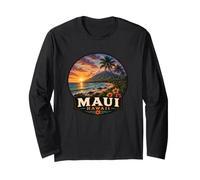 Maui Hawaii Sunset Beach Volcano Art Design Long Sleeve T-Shirt