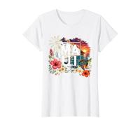 Maui Hawaii Tropical Sunset Sea Turtle Vacation Souvenir Value Graphic T-Shirt, Women, White, S