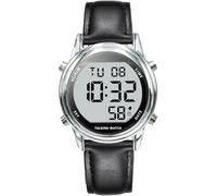 MAUJOY English Talking Men's Watch for Elderly, Low Vision or Visually Impaired, Loud Sound, Large Numbers, Bold Hands, Stainless Steel Expandable Strap, 0718-US-mei-gdyv-21/Silver, Modern