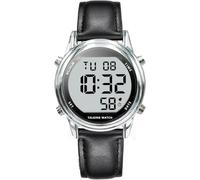 MAUJOY German Talking Men's Watch, Date and Time Announcement, Radio-Controlled Watch, for Blind, Seniors and Dementia Sufferers, Leather Strap, Adjustable, Style 16, Strap.