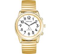 MAUJOY Men‘s Atomic English Talking Watch（Gold Spring Watch Band） Voice-Activated Quartz Watch, Announces Time, Date & Alarm, Ideal for Blind & Visually Impaired Elderly