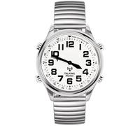 MAUJOY Men's Atomic Talking Watch, Clear and Loud American Accent Voice, English Talking Watch with Golden Stainless Expand Strap,for Senior Visually impaired Blind People (Black-Silver)