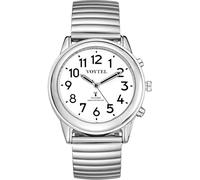 MAUJOY Men's Atomic Talking Watch, Clear and Loud American Accent Voice, Golden Stainless Steel Extension Band for The Blind, Visually Impaired or Elderly