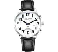 MAUJOY Men's English Accent Atomic Talking Watch(Black Leather Strap) Announces Time & Date, Aids Independent Living for Elderly, Visually Impaired & Blind