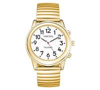 MAUJOY Quality Clear and Loud Voice American Voice Accent Ladies Golden Talking Watch Speaks The Time, Date or Alarm time for Elderly, Golden, Women TK8831