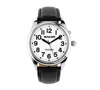 MAUJOY Quality Clear and Loud Voice Unisex Talking Watch Speaks The Time, Date or Alarm time for Elderly, Impaired Sight or Blind. White Face-Black Numbers-Expansion Band
