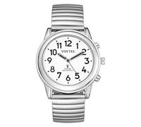 MAUJOY Radio Controlled Talking Watch, Analogue Atomic Watch with Voice Time/Date Broadcast, Daily Alarm & Hourly Chime, UK Auto Calibration, Sleep Mode for Elderly & Visually Impaired Users