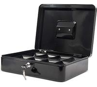 MAUL Black Cash Box Lockable Steel Money Case | secure key access, removable coin tray, sturdy lacquered steel, handy carry grip, ideal for tips and events