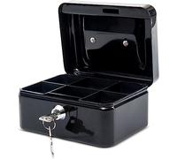 MAUL Black Cash Box Lockable Steel Till with Coin Tray | 6 change compartments, note slot, 2 keys included, sturdy metal body, compact countertop size, ideal for tips