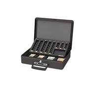MAUL Cash Box with Steel Coin Counting Board, 37 x 29 x 12 cm, Lockable, Removable Note Compartment, Portable Cash Box with 2 Keys, Ideal as a Cash Register, Black