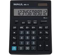 MAUL Commercial Calculator MXL12 | 12 Digits | Includes Tax Calculator | Angled Display | Large Professional Desktop Calculator | Solar Powered | Battery Included | 20.5 x 15.5 cm | Black