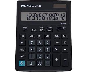 MAUL Commercial Calculator MXL12 | 12 Digits | Includes Tax Calculator | Angled Display | Large Professional Desktop Calculator | Solar Powered | Battery Included | 20.5 x 15.5 cm | Black