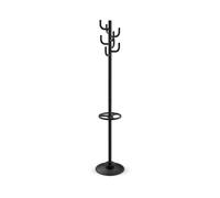 MAUL MAULpolaris Coat Rack 36.5 x 36.5 x 177 cm Coat Stand with Umbrella Holder and 8 Hooks Hallway Coat Rack for Office, Reception Area, Sturdy Steel Clothes Rack, Black