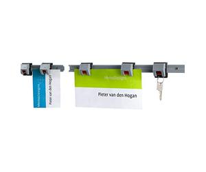 Maul Roller Clip Wall Rail, Including 4 Roller Clips, Break-Proof Plastic, 100 x 3.8 cm, Grey