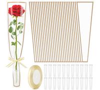 Mauproy 100Pcs Single Rose Sleeves with 100 Pcs Floral Water Tubes and Ribbons, Single Flower Bags Plastic Flower Wrap for Wedding, Birthday, Christmas, Florist Supplies (White)