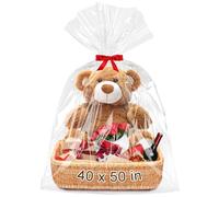 Mauproy 40"x 50" Extra Large Cellophane Bags, 6 PCS Easter Jumbo Clear Cellophane Wrap 3 Mil Thick Plastic Storage Bags for Gift Baskets Birthday Baby Shower Party Favors