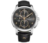 Maurice Lacroix Men's 'Pontos' Gunmetal Dial Leather Strap Automatic Watch in Black Maurice Lacroix Black One Size