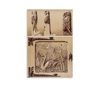 Maurice Pillard Verneuil 1897 Perroquets, Aigle, Bois Sculpté. Cygnes Et Iris, Porte En Bois Sculpté. Art Nouveau Poster with Parrot, Eagle And Swan Wood Carving Elements Art Canvas Painting Decor Wal