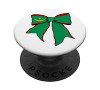 Mauritania Mauritanian Pride Flag Girl Coquette Bow Ribbon PopSockets Adhesive PopGrip