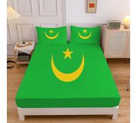 Mauritanian Flag Fitted Sheets King - 30Cm Deep, Stylish Stars And Crescent Bed Sheets, Soft Brushed Microfiber Easy Care Fade Resistant Breathable Emerald Green Bed Sheet (150X200Cm)
