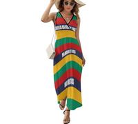 Mauritius Flag Women's Shirt Dress Button Down Long Sleeve Collar Casual Maxi Dresses