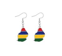 Mauritius Map Flag Earrings Stainless Steel Dangle Drop Earrings Island National Symbol Jewellery Gift For Women Men (Silver Colour)